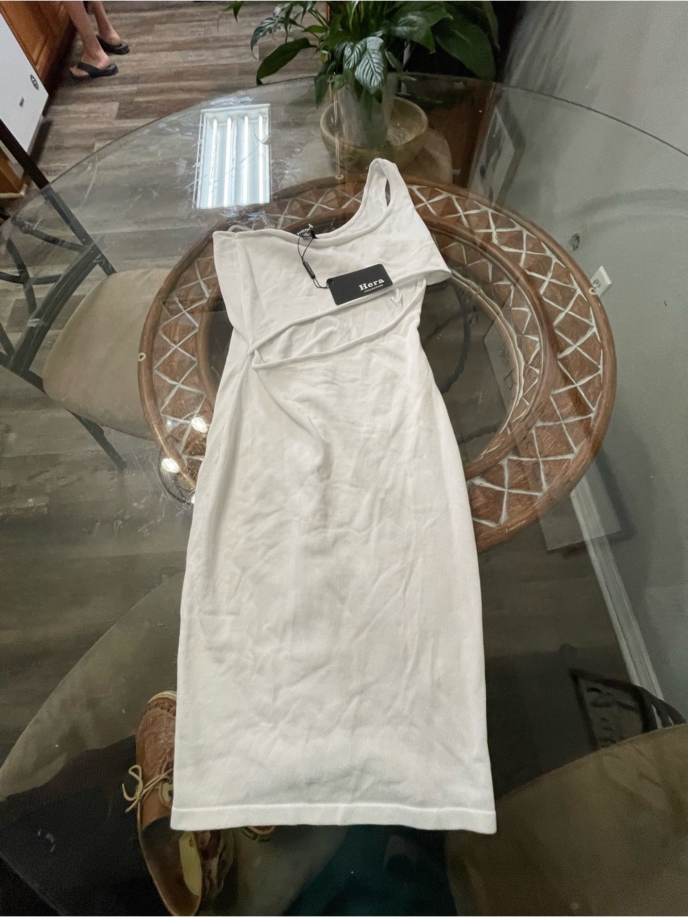 NWT Hera collection white one shoulder midi dress size L
